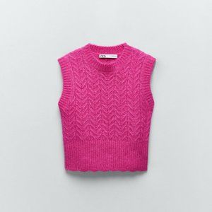 Zara Knitted Waistcoat Top Fuchsia Sz S